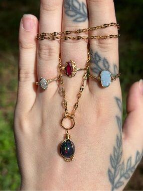 Black opal charm necklace